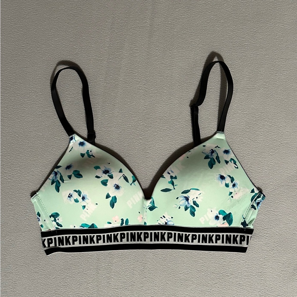 PINK Victoria's Secret Floral Bra - Mint and Black - Picture 1 of 2